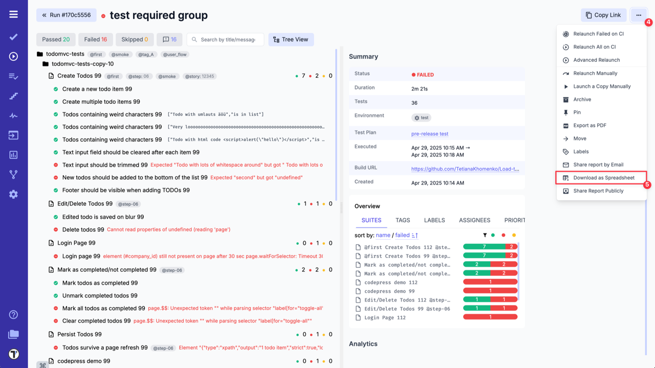 Testomat.io - export as Spreadsheet